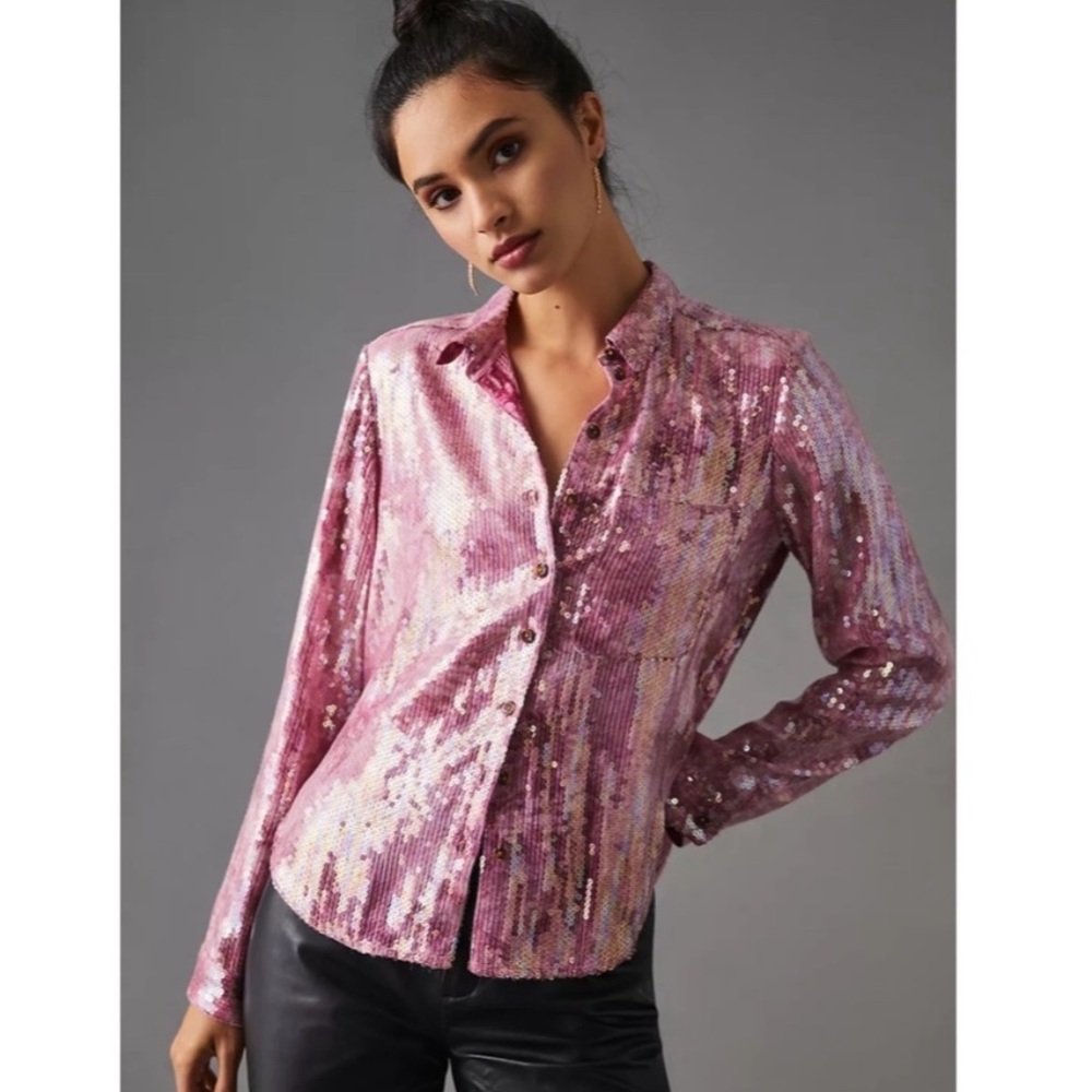 Bogo! Anthroppologie Pilcro Sequined Button Front… - image 2